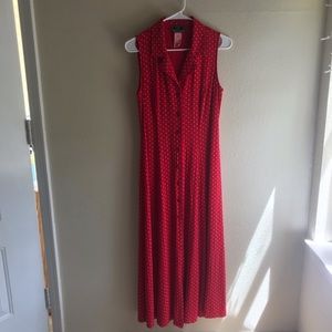 Vintage red polka dot maxi dress